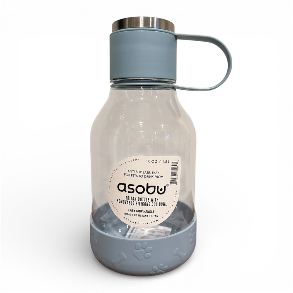 Asobu Tritan Dog Water Bottle Lite with Removable Silicone Blue Bowl - Picture 2 of 10